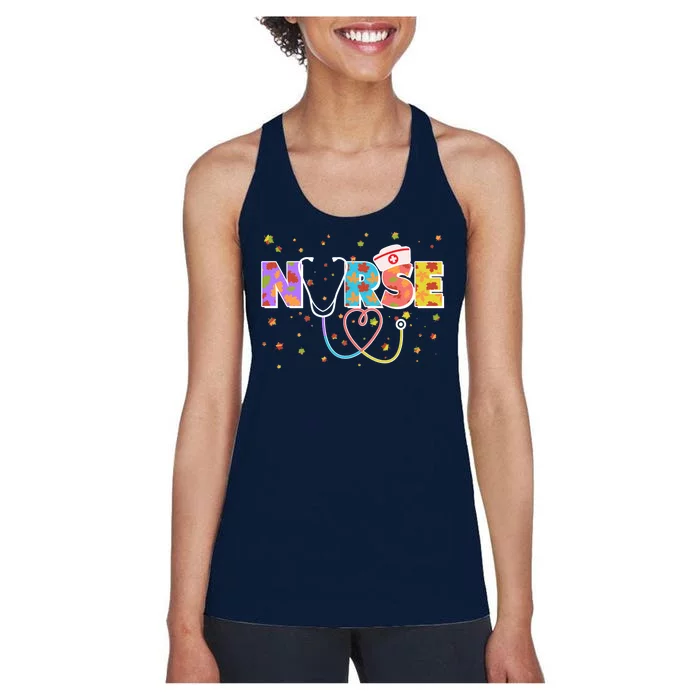 Cute Autumn Fall Patterns Nurse Women's Racerback Tank