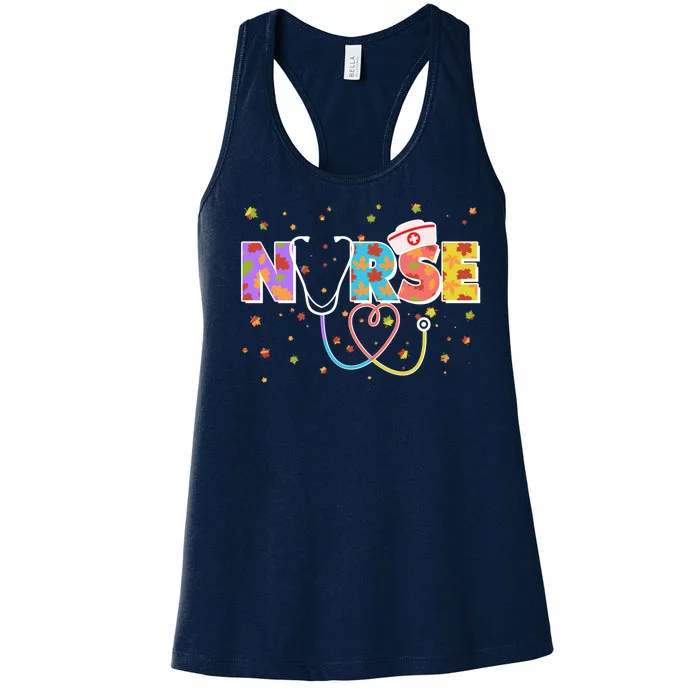 Cute Autumn Fall Patterns Nurse Women's Racerback Tank