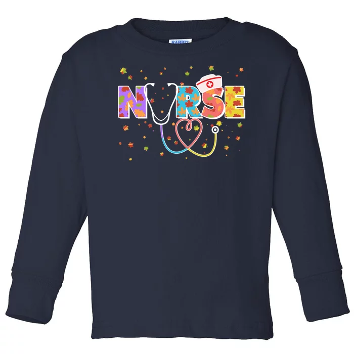 Cute Autumn Fall Patterns Nurse Toddler Long Sleeve Shirt