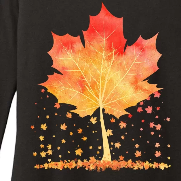 Cute Autumn Maple Leaf Tree Womens CVC Long Sleeve Shirt