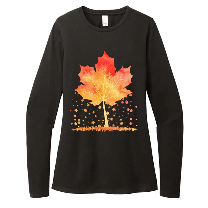 Cute Autumn Maple Leaf Tree Womens CVC Long Sleeve Shirt