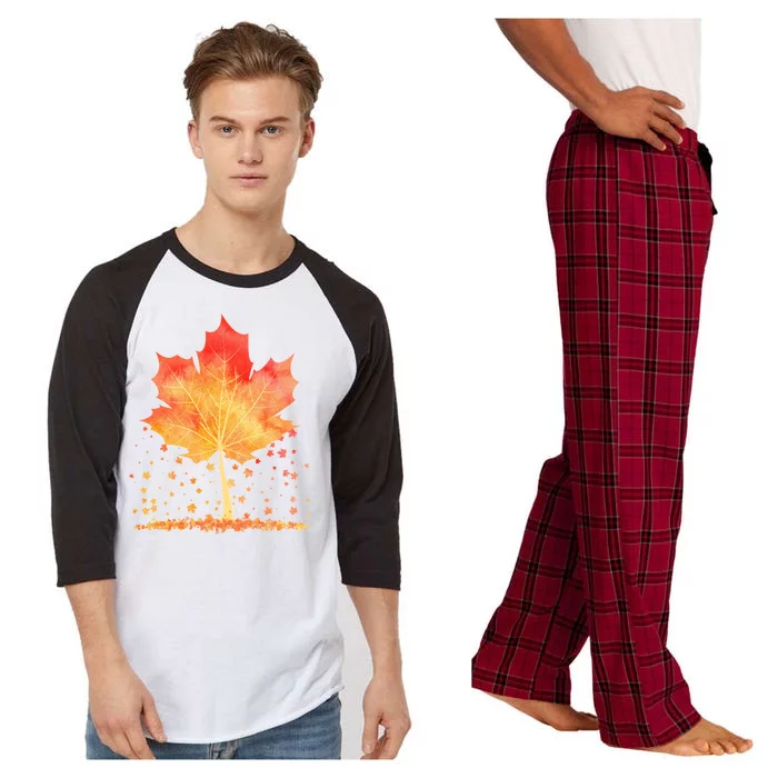 Cute Autumn Maple Leaf Tree Raglan Sleeve Pajama Set