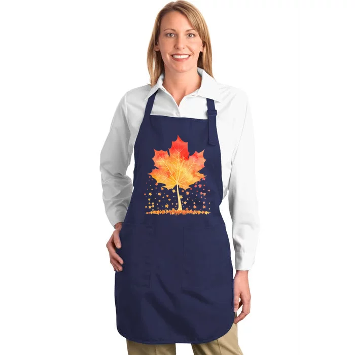 Cute Autumn Maple Leaf Tree Full-Length Apron With Pocket