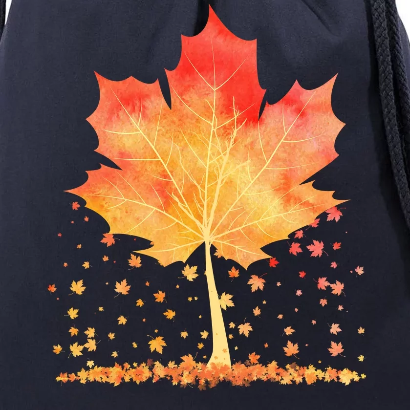 Cute Autumn Maple Leaf Tree Drawstring Bag