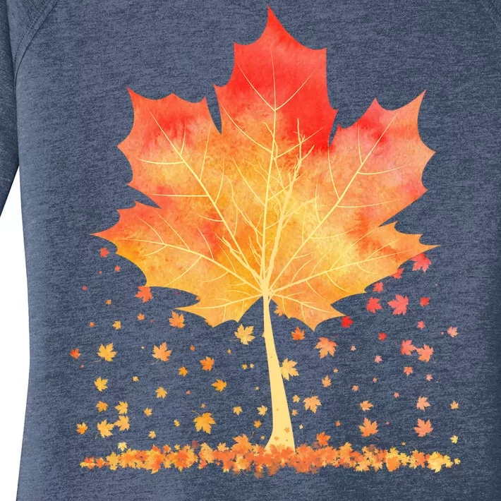 Cute Autumn Maple Leaf Tree Women's Perfect Tri Tunic Long Sleeve Shirt