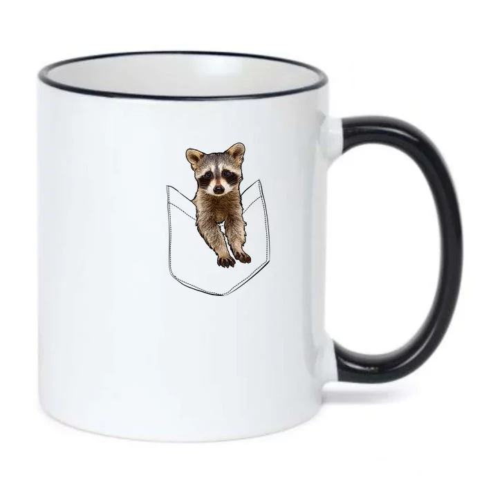 Cute Baby Raccoon In A Pocket Black Color Changing Mug