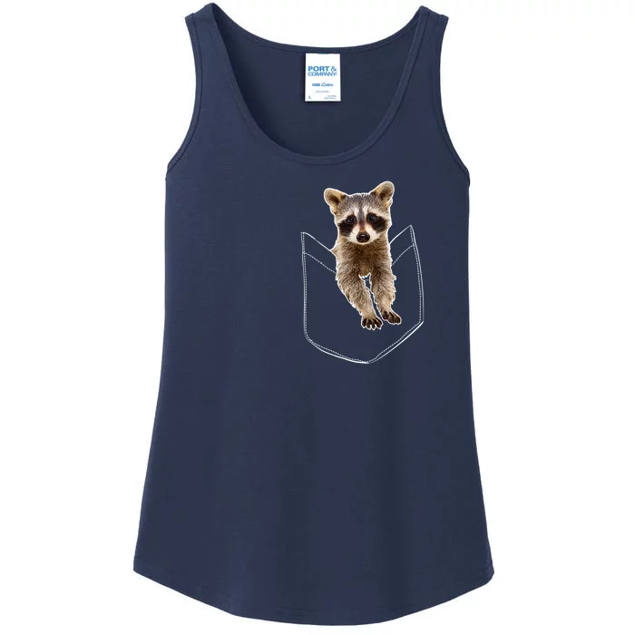 Cute Baby Raccoon In A Pocket Ladies Essential Tank