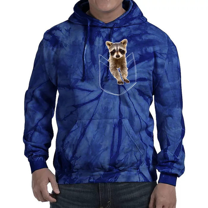 Cute Baby Raccoon In A Pocket Tie Dye Hoodie