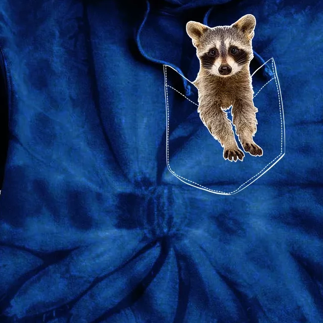 Cute Baby Raccoon In A Pocket Tie Dye Hoodie