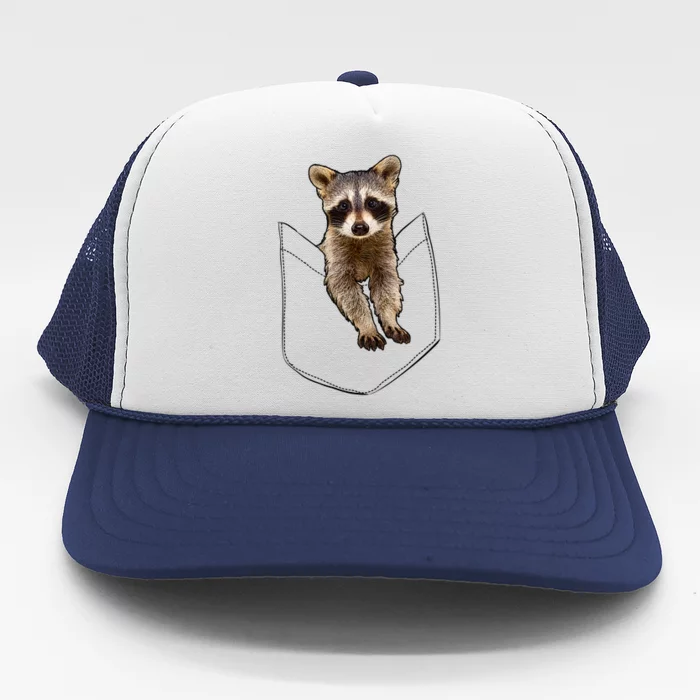 Cute Baby Raccoon In A Pocket Trucker Hat