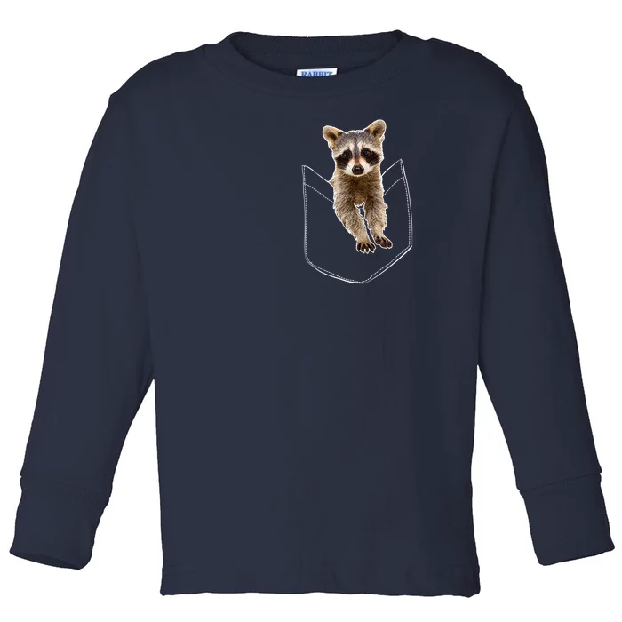 Cute Baby Raccoon In A Pocket Toddler Long Sleeve Shirt