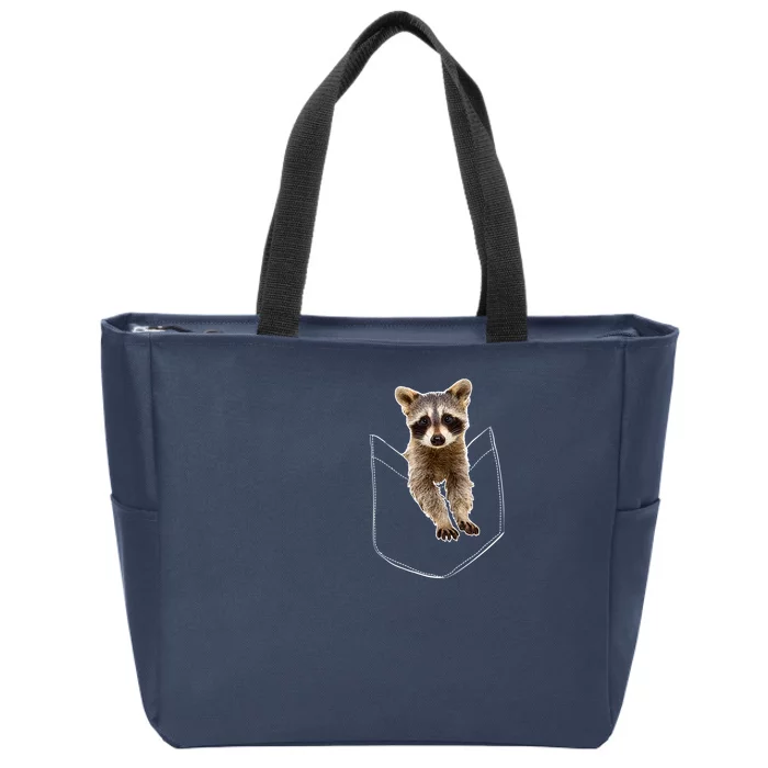 Cute Baby Raccoon In A Pocket Zip Tote Bag