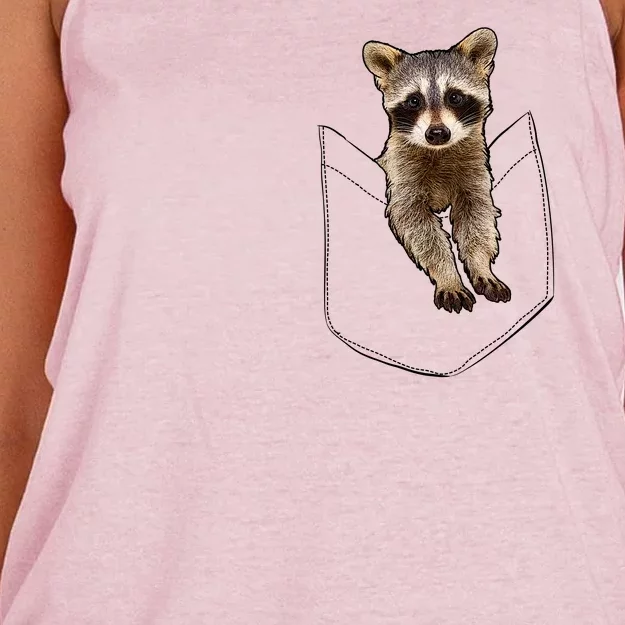 Cute Baby Raccoon In A Pocket Women's Knotted Racerback Tank