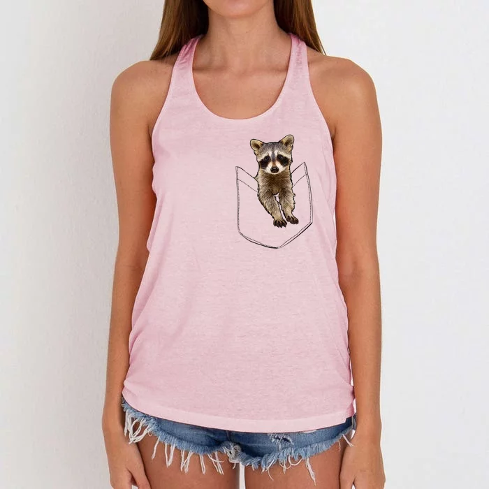 Cute Baby Raccoon In A Pocket Women's Knotted Racerback Tank