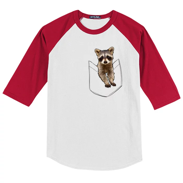 Cute Baby Raccoon In A Pocket Kids Colorblock Raglan Jersey