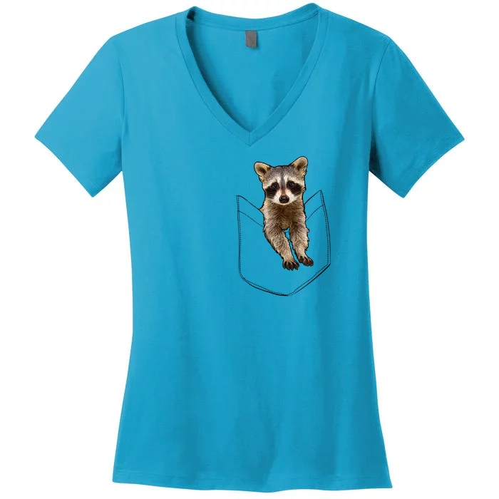 Cute Baby Raccoon In A Pocket Women's V-Neck T-Shirt