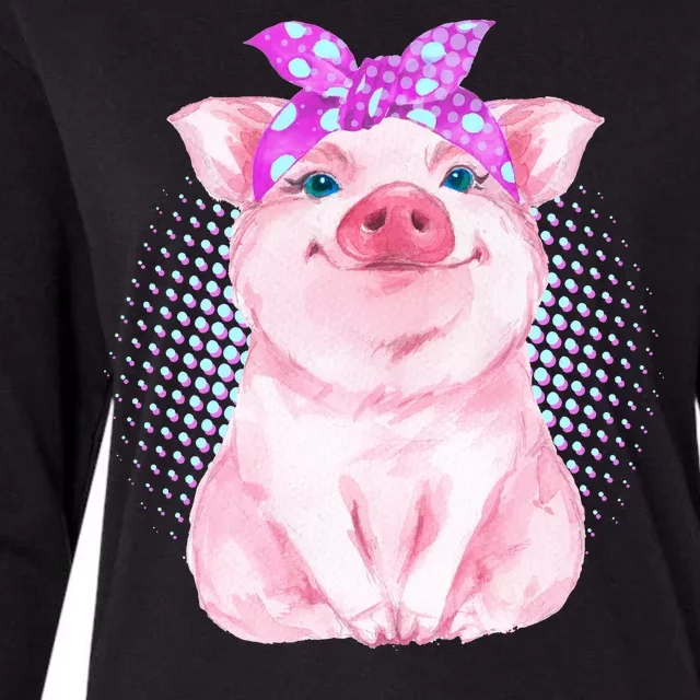 Cute Bandanna Pig Womens Cotton Relaxed Long Sleeve T-Shirt