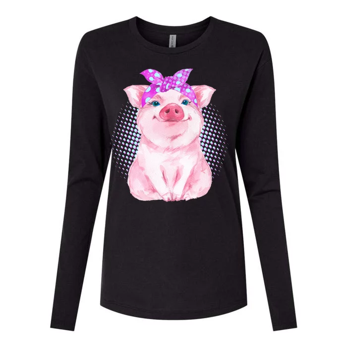 Cute Bandanna Pig Womens Cotton Relaxed Long Sleeve T-Shirt