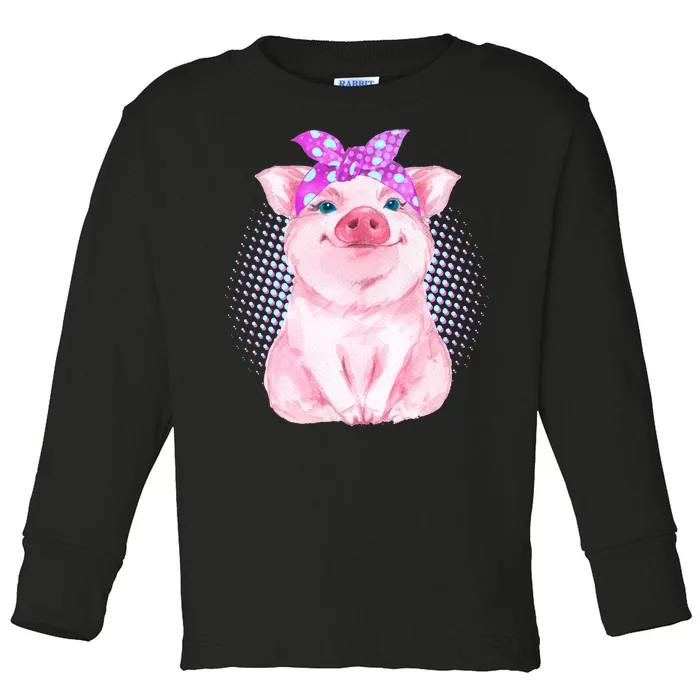 Cute Bandanna Pig Toddler Long Sleeve Shirt