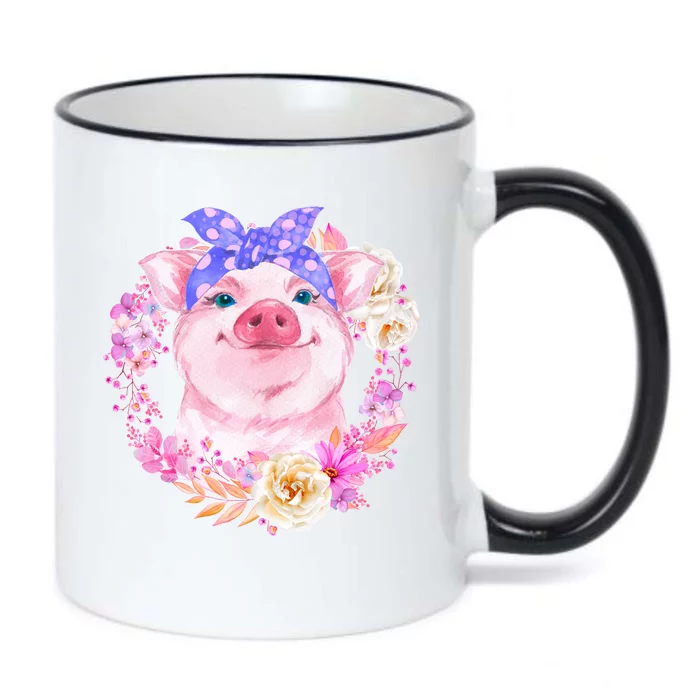 Cute Bandanna Pig Floral Black Color Changing Mug