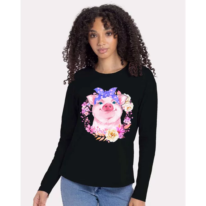 Cute Bandanna Pig Floral Womens Cotton Relaxed Long Sleeve T-Shirt