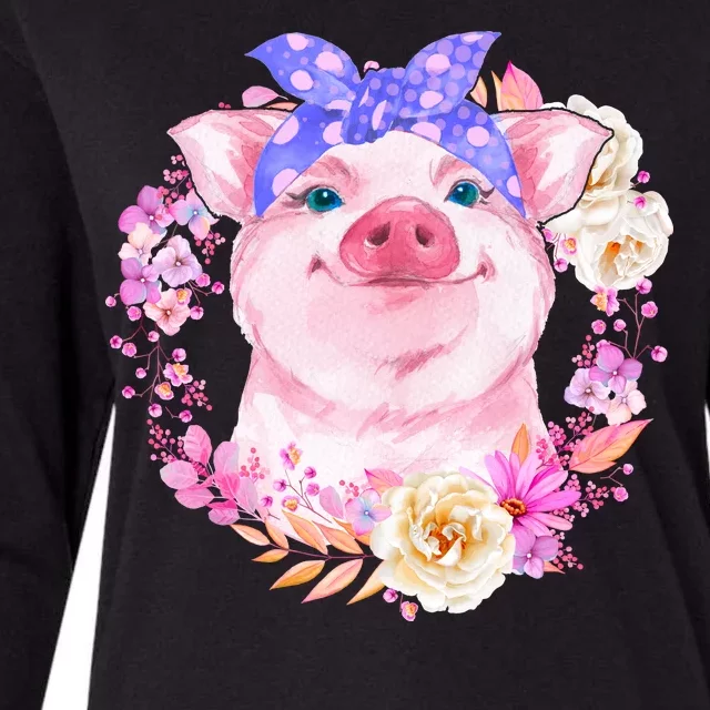 Cute Bandanna Pig Floral Womens Cotton Relaxed Long Sleeve T-Shirt