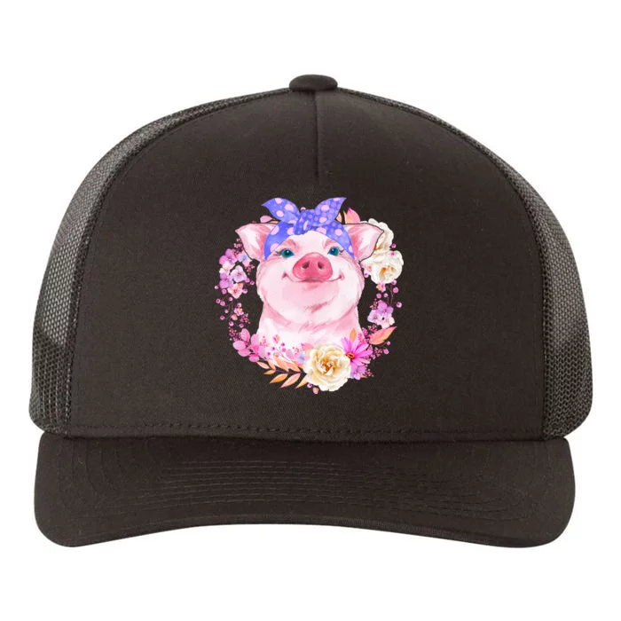 Cute Bandanna Pig Floral Yupoong Adult 5-Panel Trucker Hat