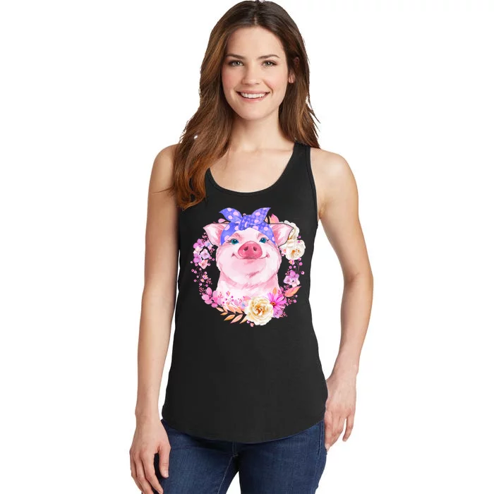 Cute Bandanna Pig Floral Ladies Essential Tank