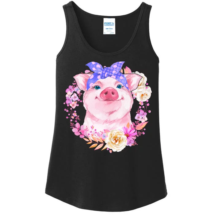 Cute Bandanna Pig Floral Ladies Essential Tank