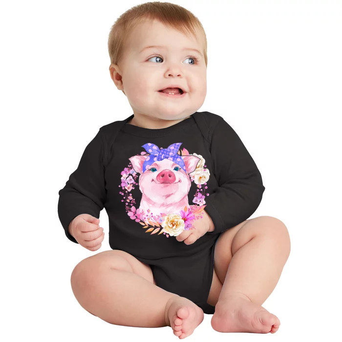 Cute Bandanna Pig Floral Baby Long Sleeve Bodysuit