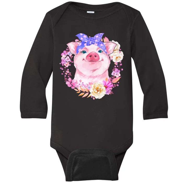 Cute Bandanna Pig Floral Baby Long Sleeve Bodysuit