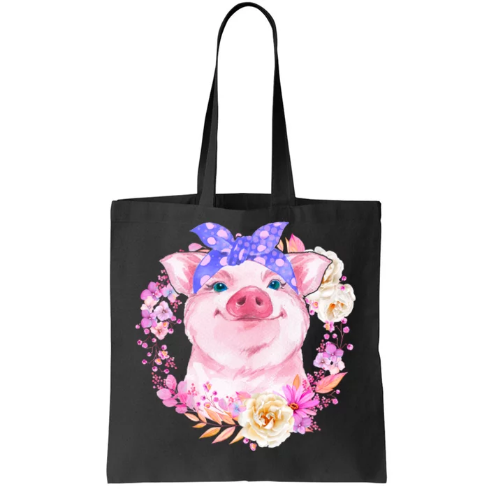 Cute Bandanna Pig Floral Tote Bag