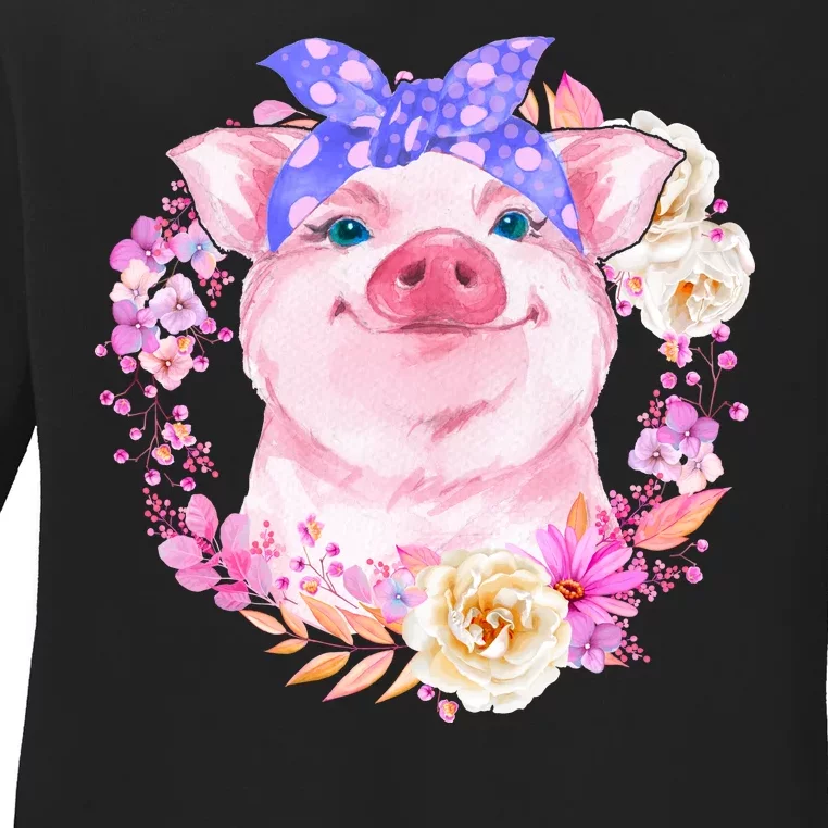 Cute Bandanna Pig Floral Ladies Long Sleeve Shirt