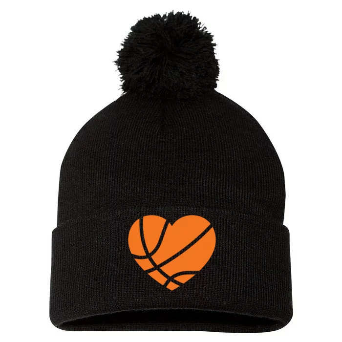 Cute Basketball Heart Pom Pom 12in Knit Beanie