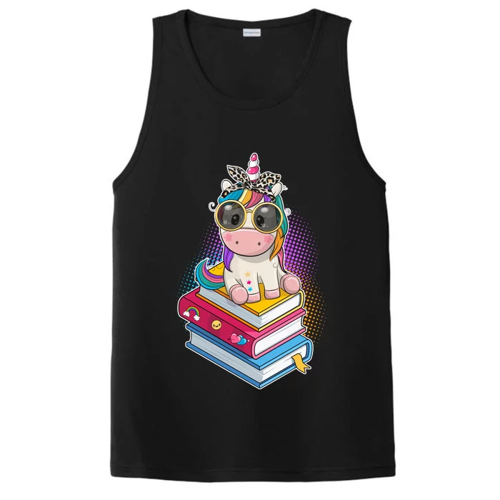 Cute Book Lover Unicorn Back to School Performance Tank