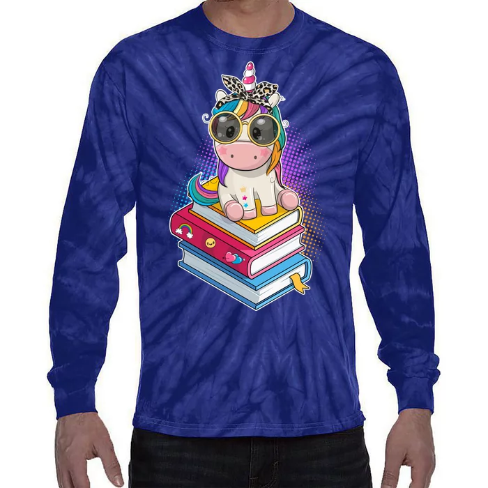 Cute Book Lover Unicorn Back to School Tie-Dye Long Sleeve Shirt