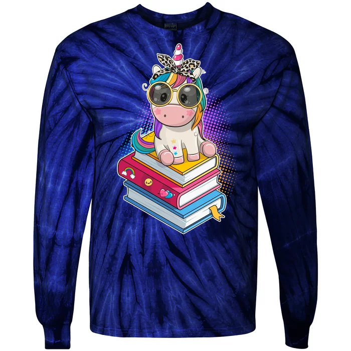 Cute Book Lover Unicorn Back to School Tie-Dye Long Sleeve Shirt