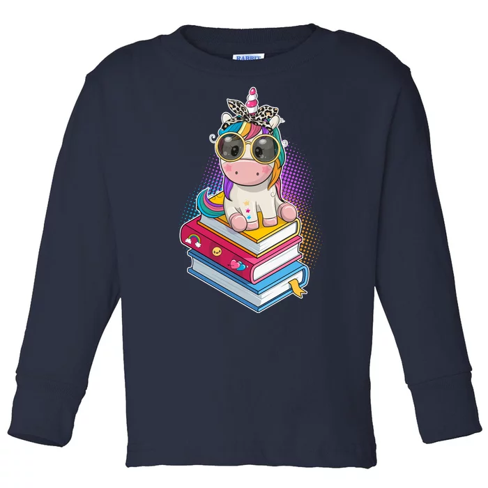 Cute Book Lover Unicorn Back to School Toddler Long Sleeve Shirt