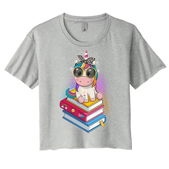 Cute Book Lover Unicorn Back to School Women's Crop Top Tee