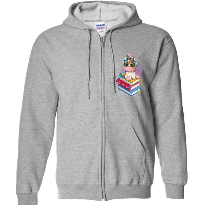 Cute Book Lover Unicorn Back to School Full Zip Hoodie