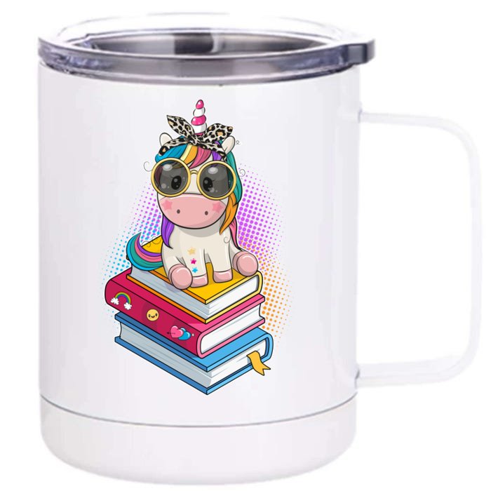 Cute Book Lover Unicorn Back to School Front & Back 12oz Stainless Steel Tumbler Cup