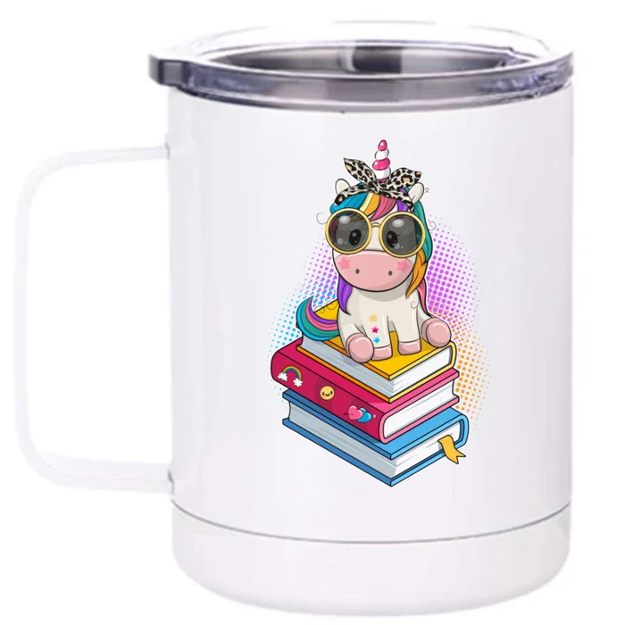 Cute Book Lover Unicorn Back to School Front & Back 12oz Stainless Steel Tumbler Cup