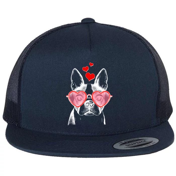 Cute Boston Terrier Flat Bill Trucker Hat