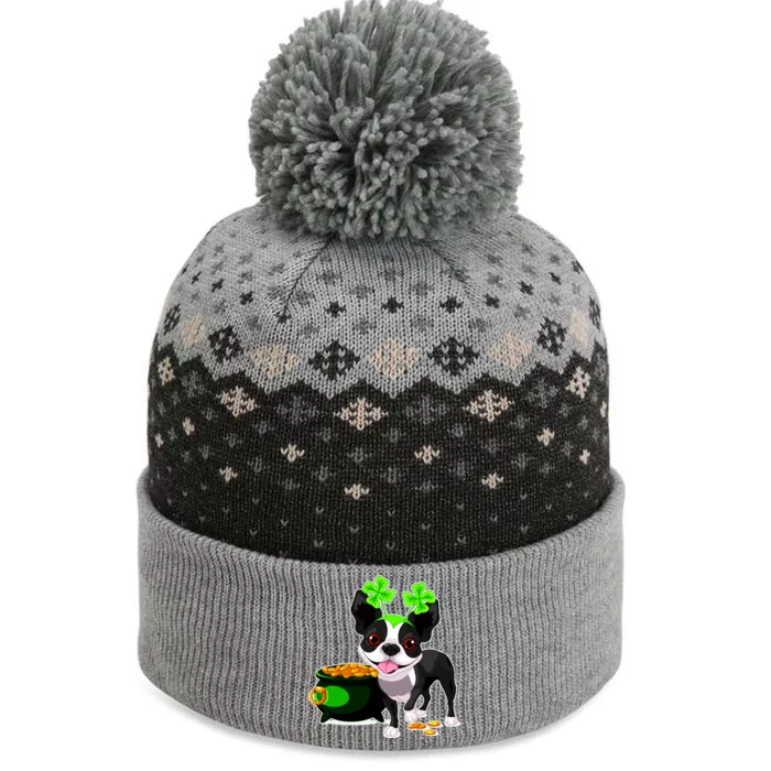 Cute Boston Terrier Shamrock St. Patrick's Day The Baniff Cuffed Pom Beanie