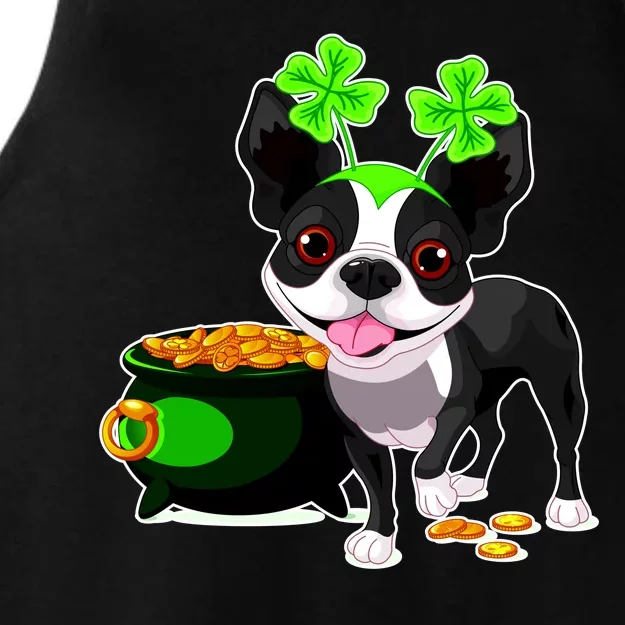 Cute Boston Terrier Shamrock St. Patrick's Day Ladies Tri-Blend Wicking Tank