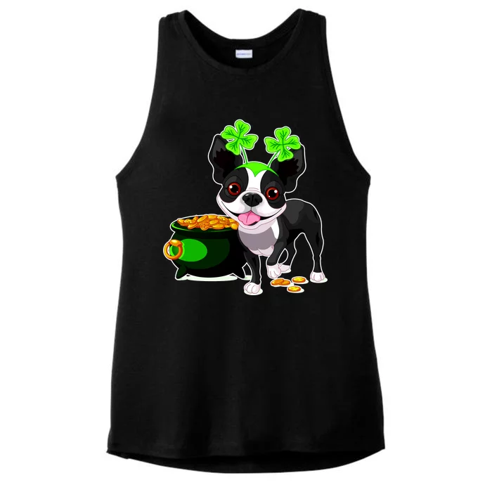 Cute Boston Terrier Shamrock St. Patrick's Day Ladies Tri-Blend Wicking Tank