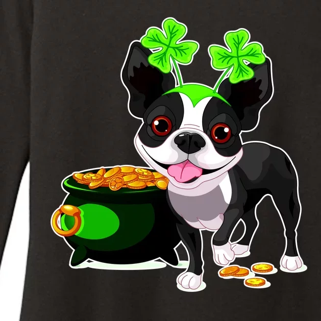 Cute Boston Terrier Shamrock St. Patrick's Day Womens CVC Long Sleeve Shirt