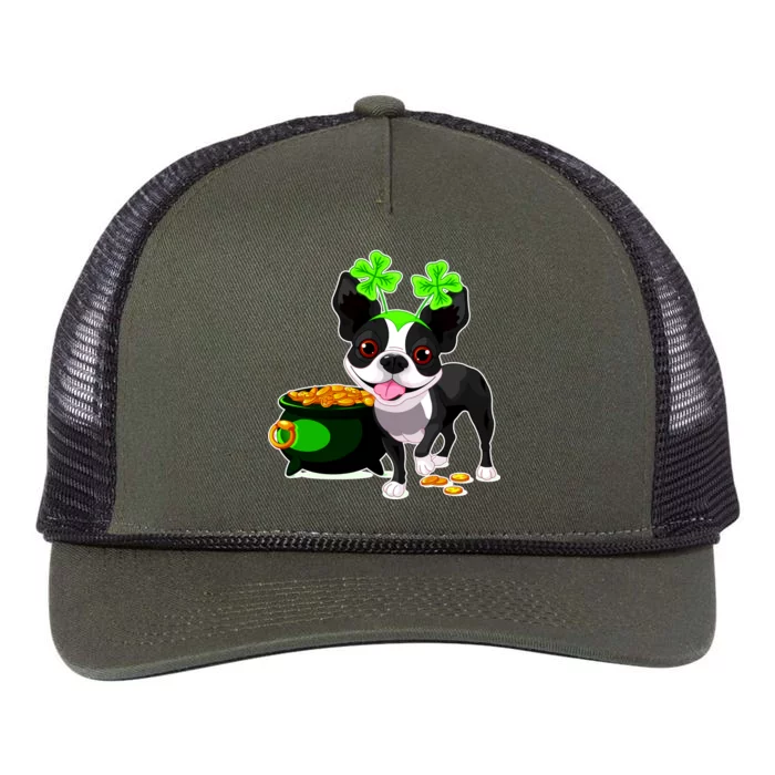 Cute Boston Terrier Shamrock St. Patrick's Day Retro Rope Trucker Hat Cap