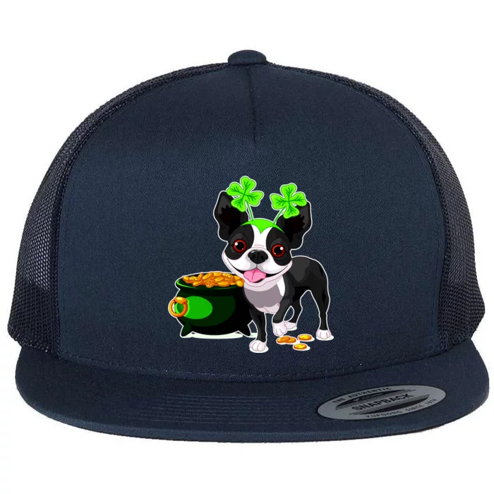 Cute Boston Terrier Shamrock St. Patrick's Day Flat Bill Trucker Hat