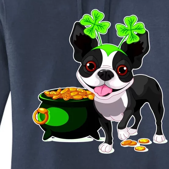 Cute Boston Terrier Shamrock St. Patrick's Day Women's Pullover Hoodie